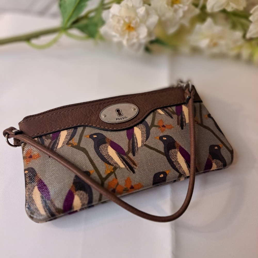 VINTAGE FOSSIL BIRD KEY-PER RETRO CLUTCH WALLET